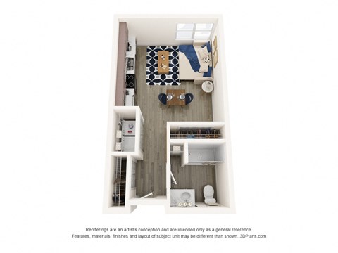 Floor plan for studio, 1 bath, 431 sqft